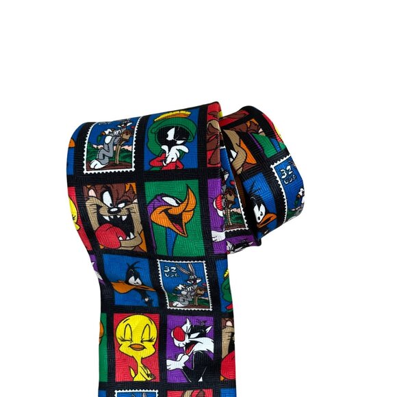Looney Tunes Stamp Collection Necktie - Warner Bros. 1997 - Colorful Cartoon Cha - Picture 4 of 4